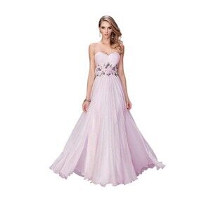 La Femme Floral Applique Ruched Sweetheart A-Line Gown In Pale Pink Size 6 NWT